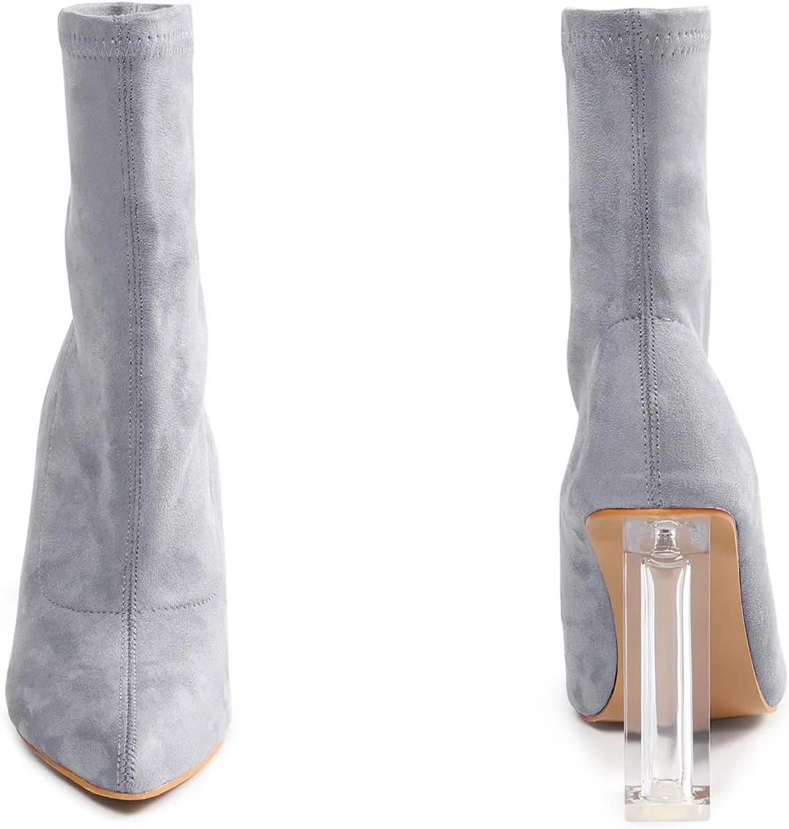 getmorebeauty Women's Ankle Boots Knit Sock Booties Clear High Heel Pointed Toe Slip On Stretch Booties for Autumn Winter