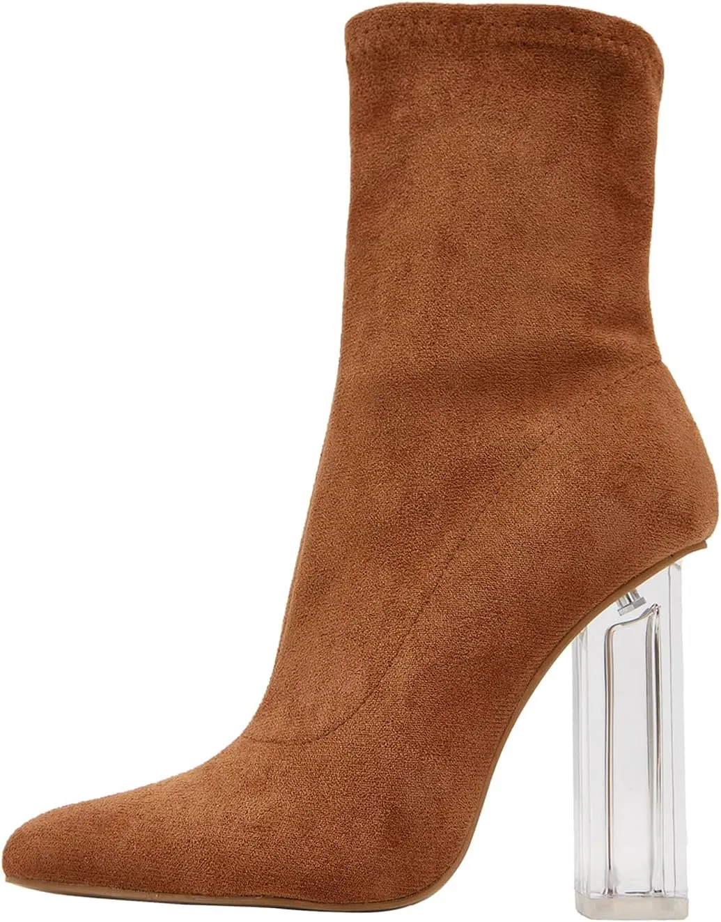 getmorebeauty Women's Ankle Boots Knit Sock Booties Clear High Heel Pointed Toe Slip On Stretch Booties for Autumn Winter