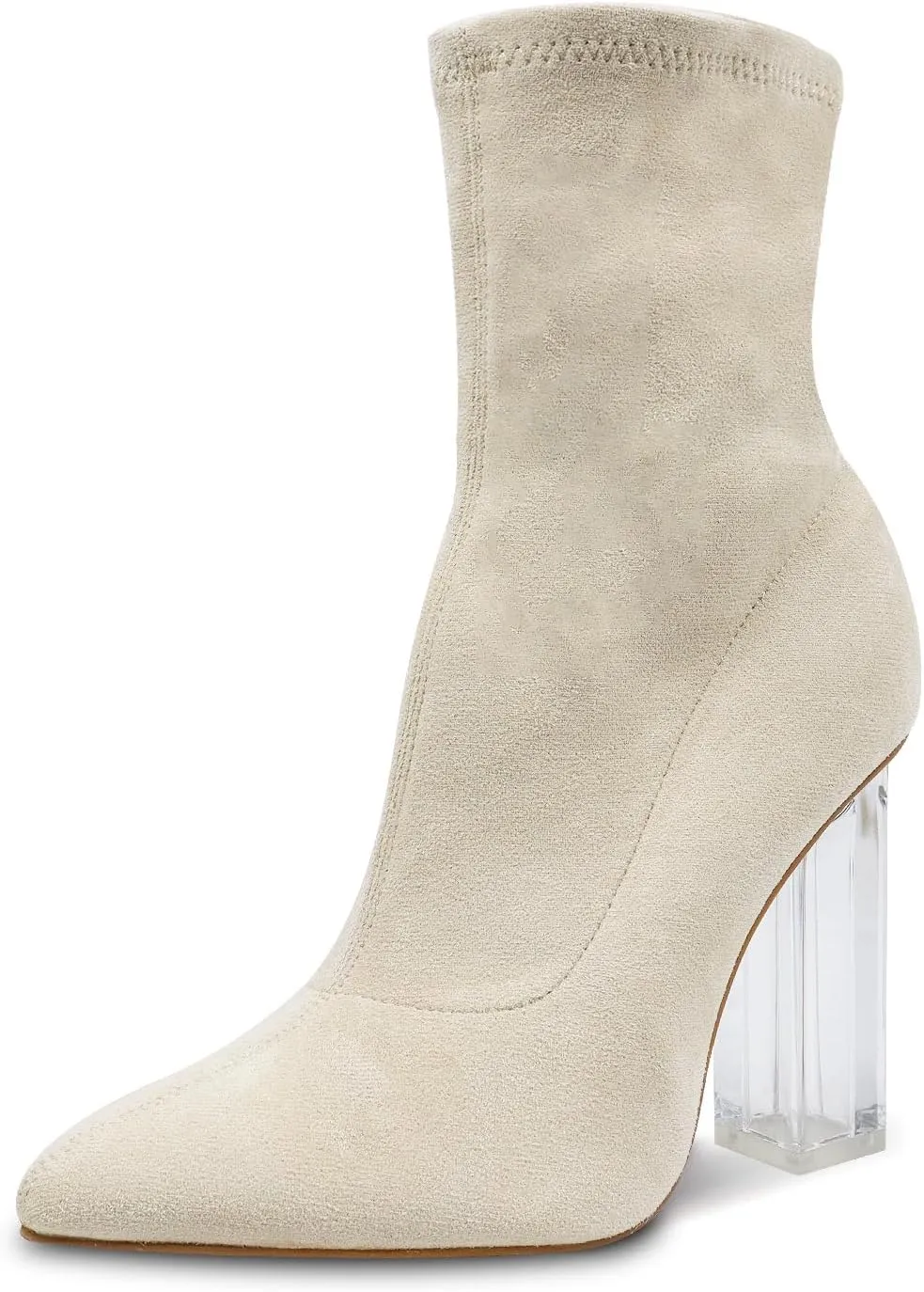 getmorebeauty Women's Ankle Boots Knit Sock Booties Clear High Heel Pointed Toe Slip On Stretch Booties for Autumn Winter
