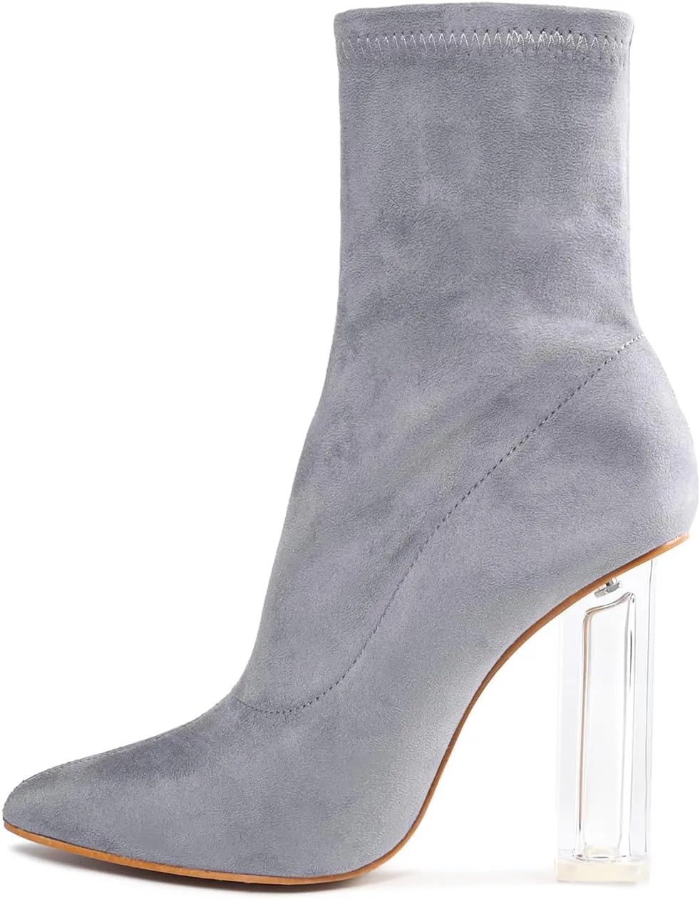 getmorebeauty Women's Ankle Boots Knit Sock Booties Clear High Heel Pointed Toe Slip On Stretch Booties for Autumn Winter
