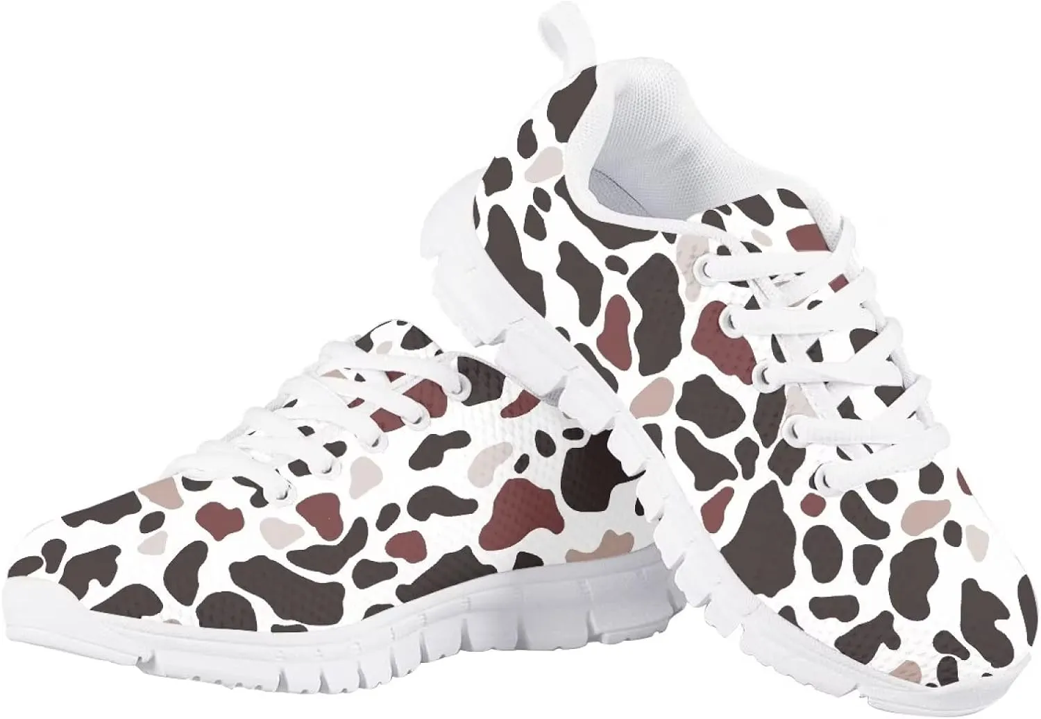 Girls Cute Tennis Shoes Cow Sunflower Leopard Print Casual Kids Sneakrs Lightweight Lace Up Soft School Athletic Running Shoes