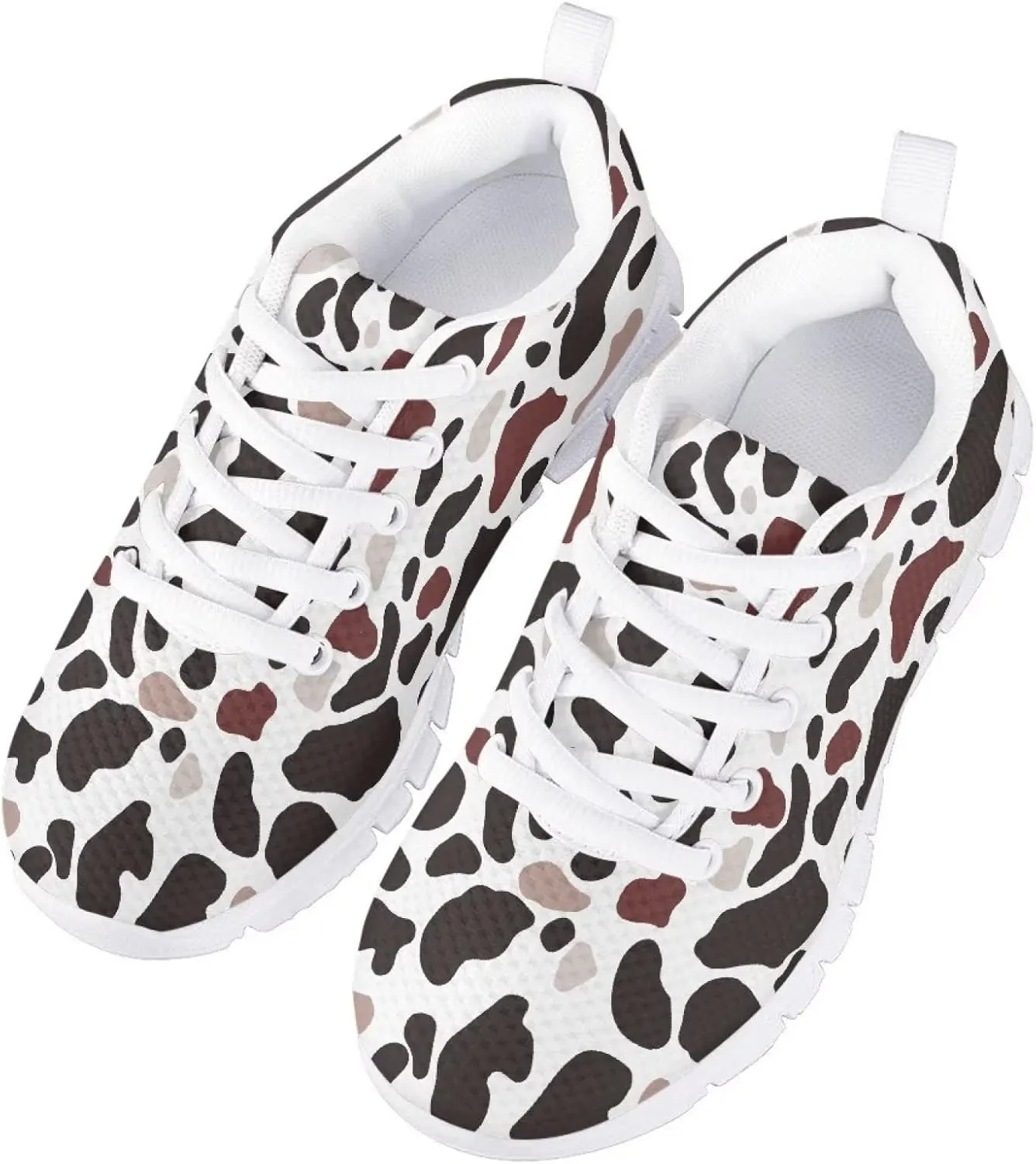 Girls Cute Tennis Shoes Cow Sunflower Leopard Print Casual Kids Sneakrs Lightweight Lace Up Soft School Athletic Running Shoes