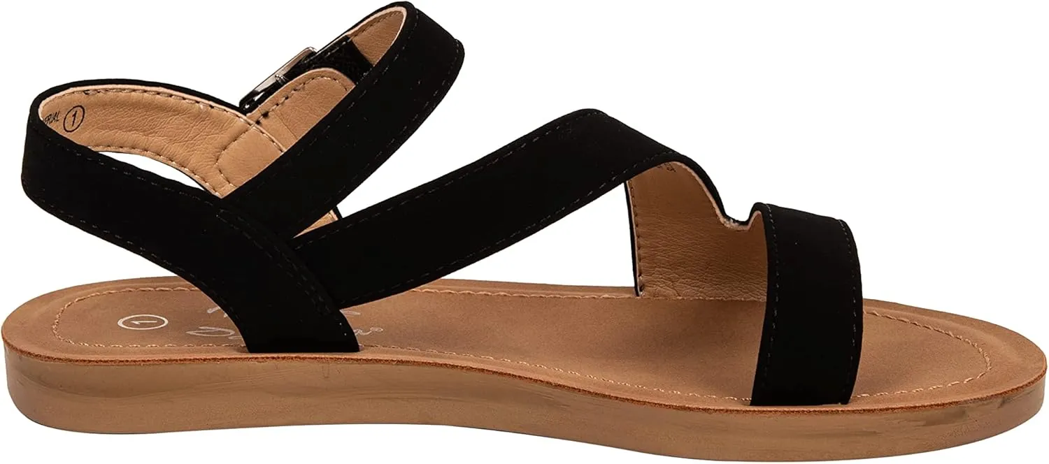 Girls Sandals Comfortable Open Toe Straps with Ankle Buckle Slide Flats Lan-2