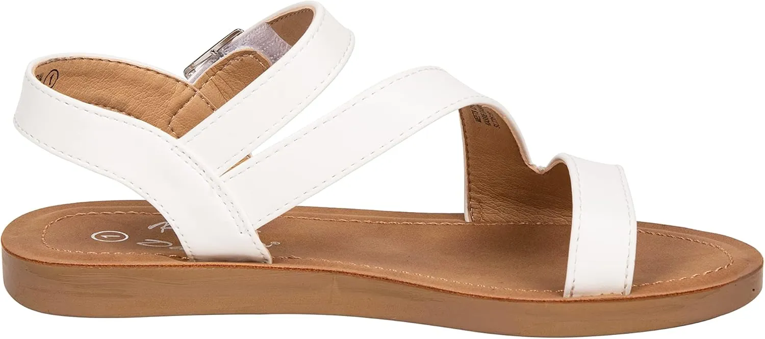 Girls Sandals Comfortable Open Toe Straps with Ankle Buckle Slide Flats Lan-2