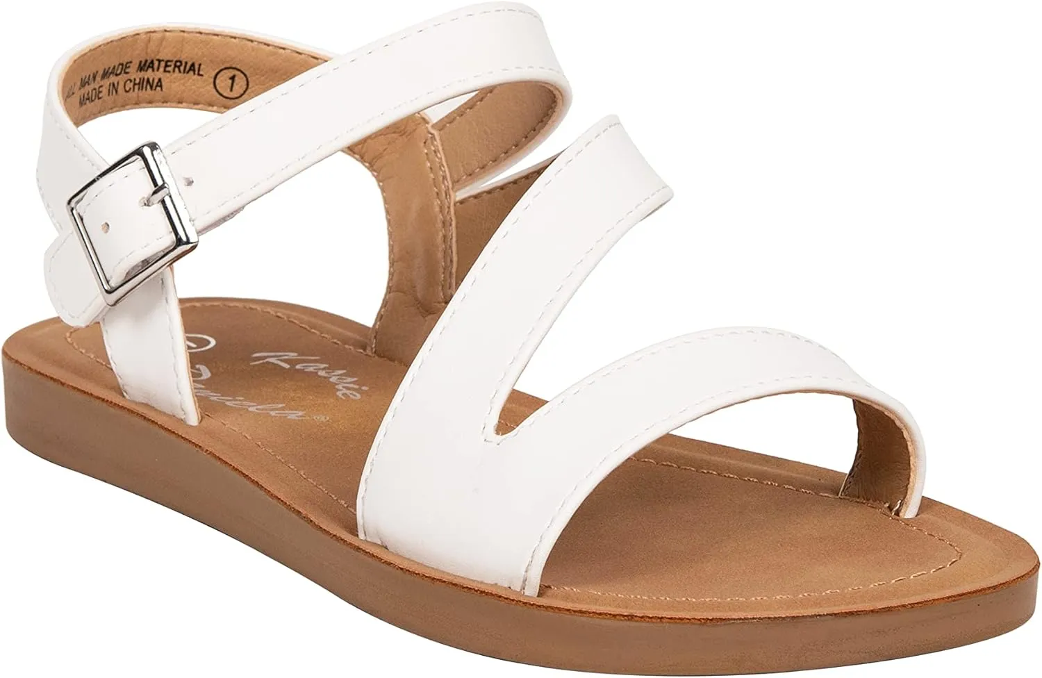 Girls Sandals Comfortable Open Toe Straps with Ankle Buckle Slide Flats Lan-2