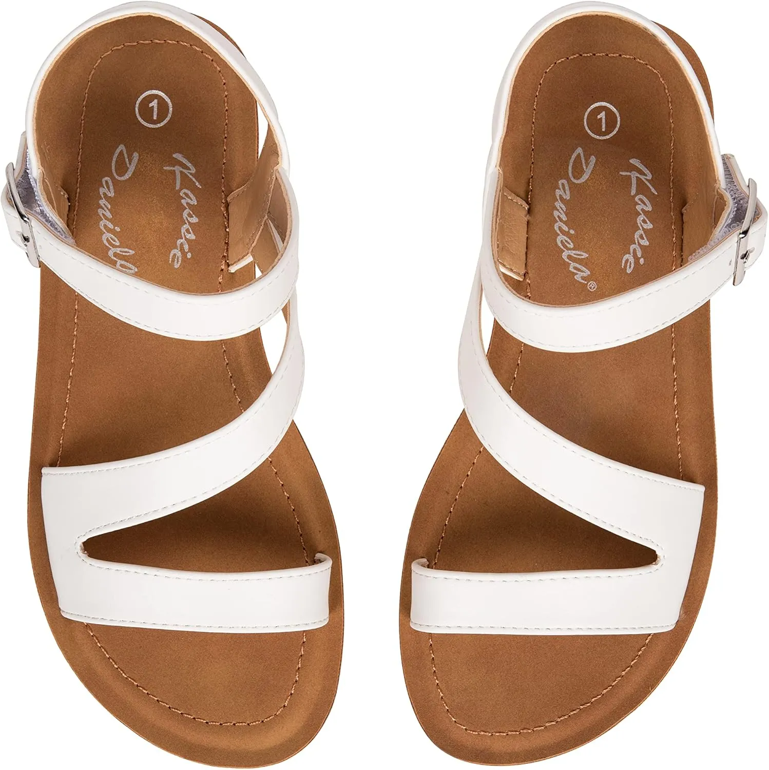 Girls Sandals Comfortable Open Toe Straps with Ankle Buckle Slide Flats Lan-2