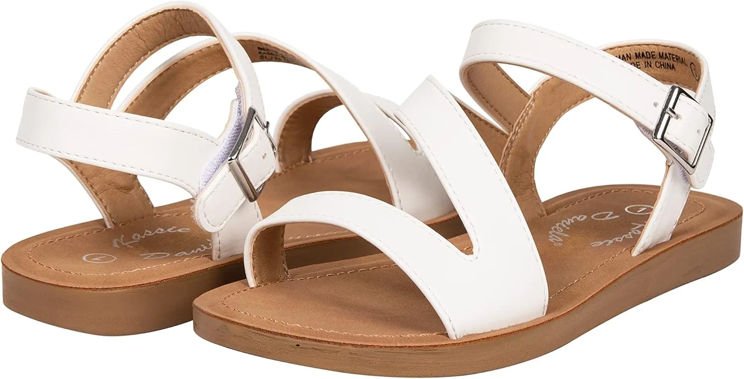 Girls Sandals Comfortable Open Toe Straps with Ankle Buckle Slide Flats Lan-2