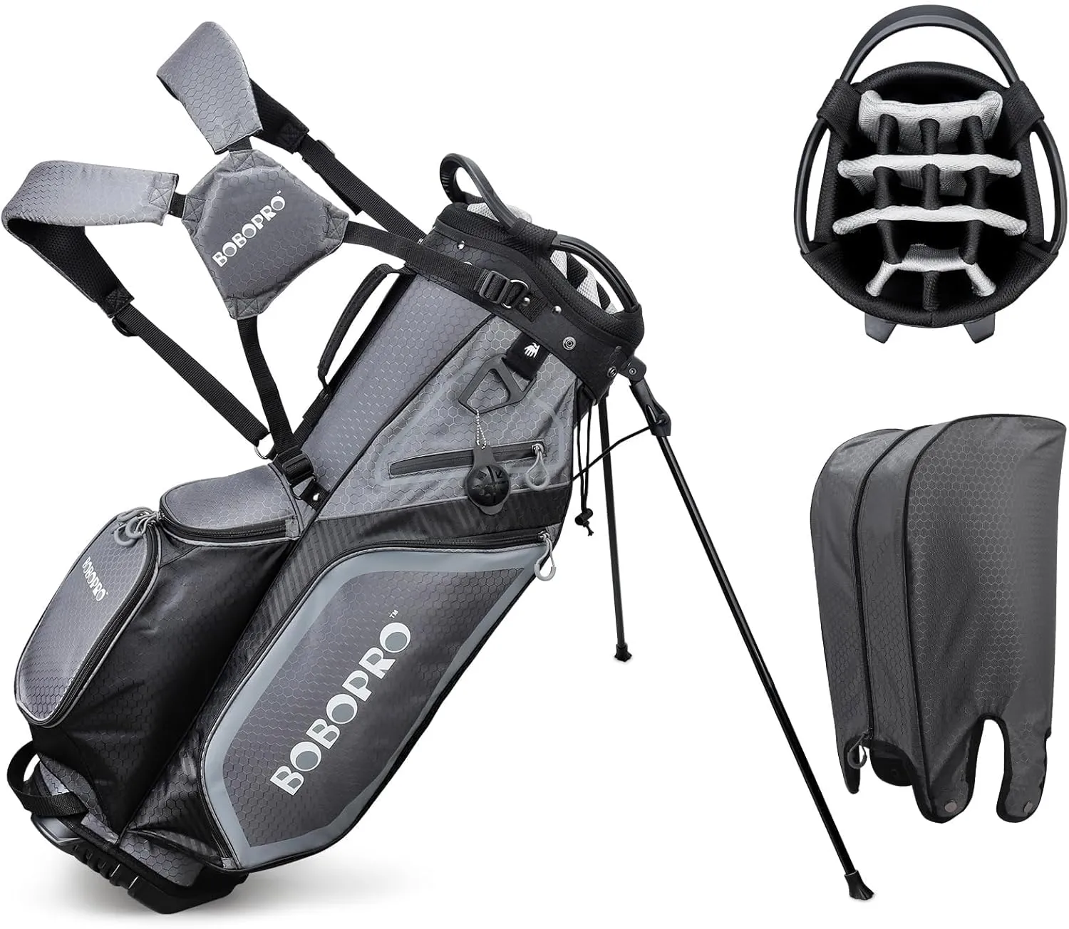 Golf Stand Bag, Golf Bags with Stand, 14 Way Top Divider Golf Club Bag with 7 Pockets, Cooler Pouch and Rain Hood, Dual Shoulder Straps, Lightweight and Waterproof for Men Women