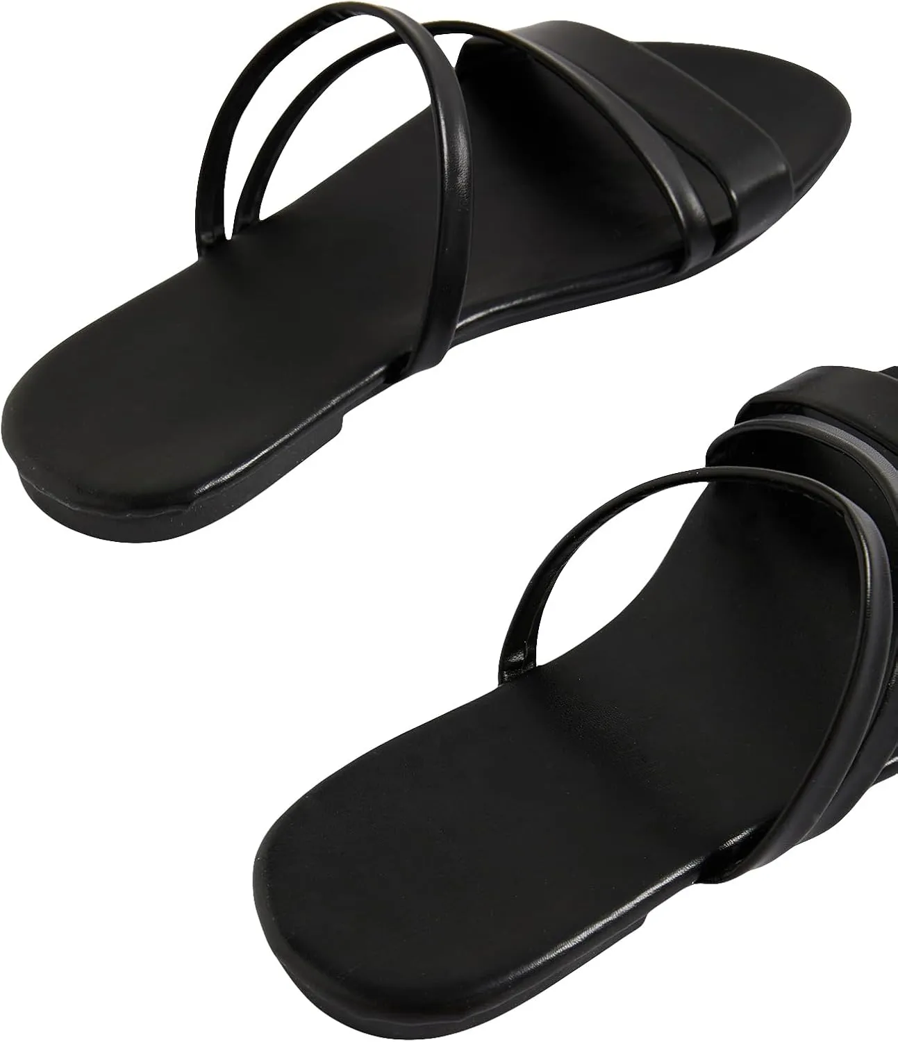 GORGLITTER Women's Metallic Strappy Open Toe Flat Sandal PU Leather Summer Slides Sandals