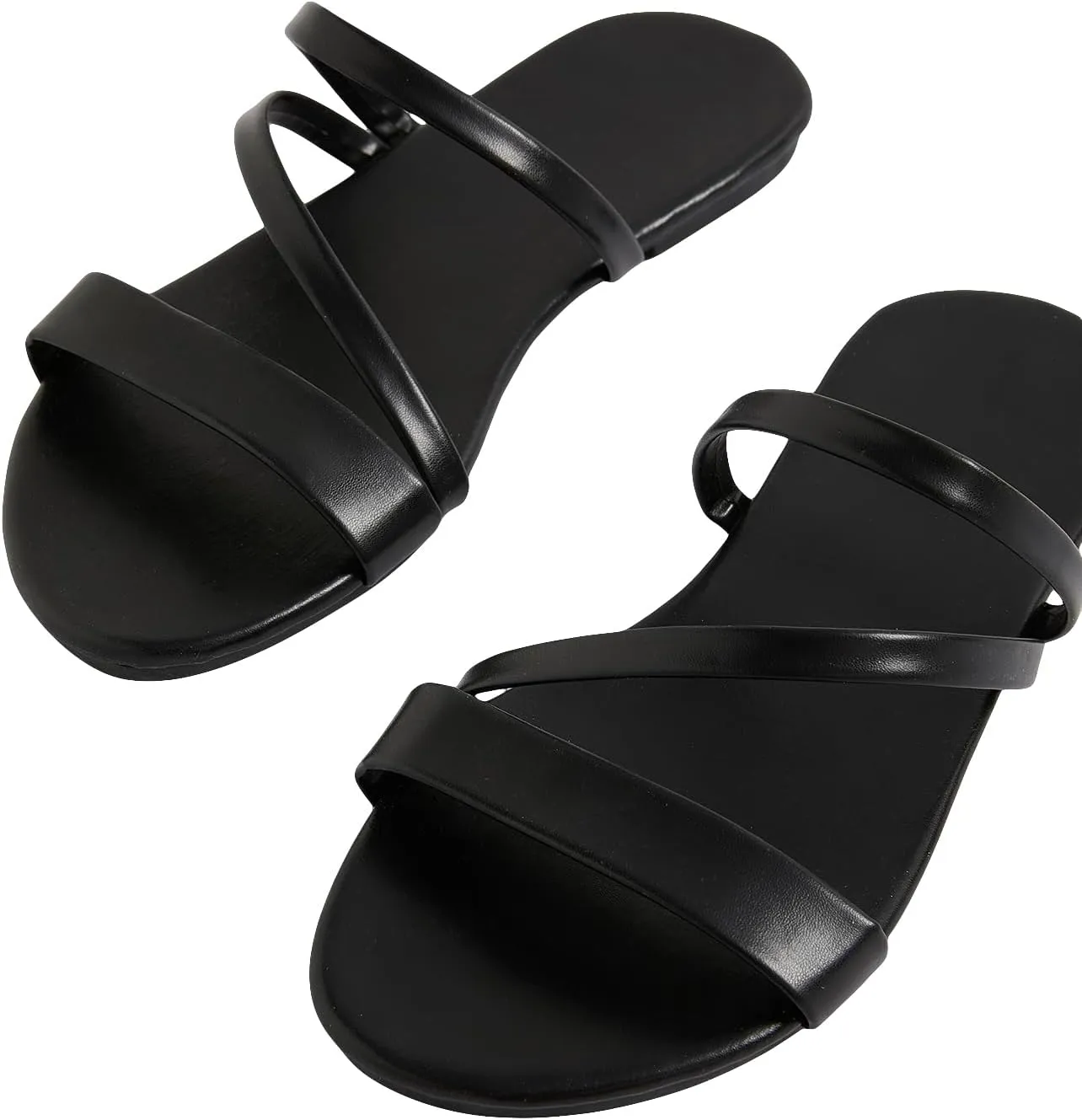 GORGLITTER Women's Metallic Strappy Open Toe Flat Sandal PU Leather Summer Slides Sandals