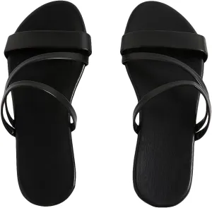 GORGLITTER Women's Metallic Strappy Open Toe Flat Sandal PU Leather Summer Slides Sandals