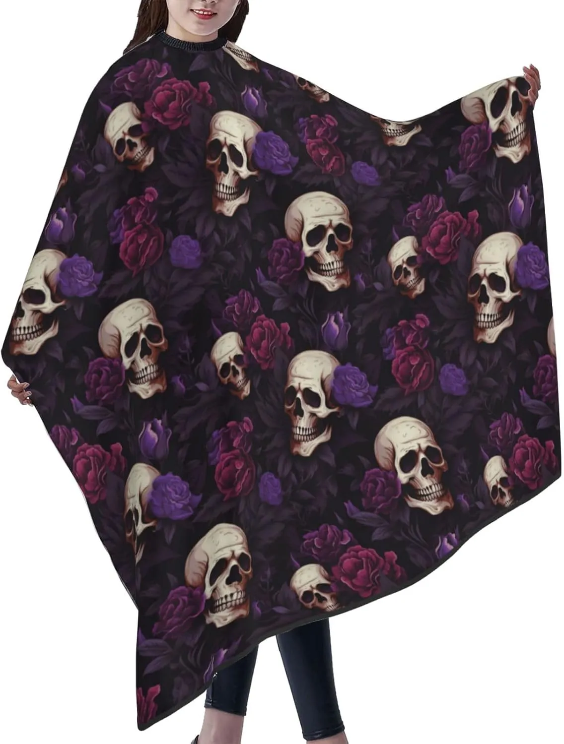 Gothic Rose Sugar Skull Barber Cape with Adjustable Buckle Hair Cutting Salon Cape for Unisex, Perfect for Hairstylists