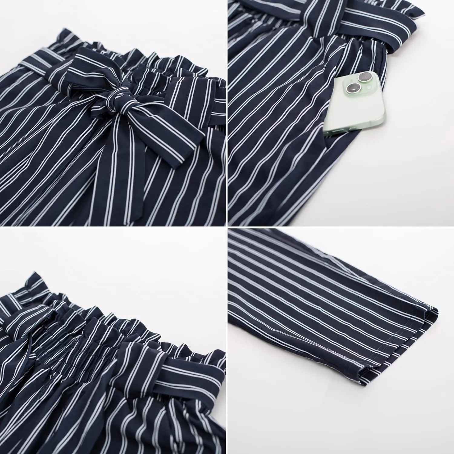 GRACE KARIN Women Pants Striped High Waist Pants Casual Paper Bag Pants with Pockets
