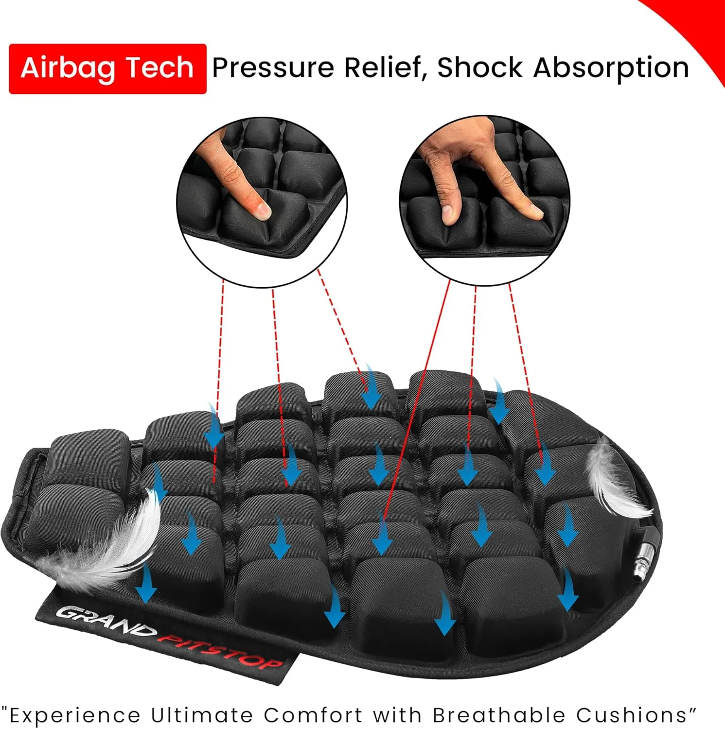 GRAND PITSTOP Motorcycle Air Seat Cushion with Inflatable Bubble Air Pads with Breathable Mesh Cover & Non-Skid Bottom Compatible for Cruiser Motorcycle
