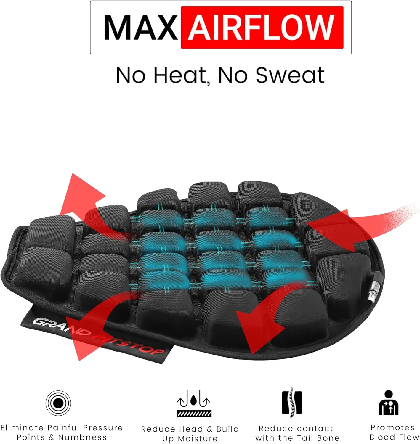 GRAND PITSTOP Motorcycle Air Seat Cushion with Inflatable Bubble Air Pads with Breathable Mesh Cover & Non-Skid Bottom Compatible for Cruiser Motorcycle