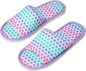 GreaterGood Women's Open Toe Slip On Paw Print Slide Slippers Cozy Memory Foam Footbed & Soft Knit Lining