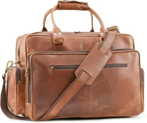 Handmade World Large Leather Briefcase Duffel Bag For Men 'BossWell Office' Fits 18 Inch Laptop Messenger For Business Travel