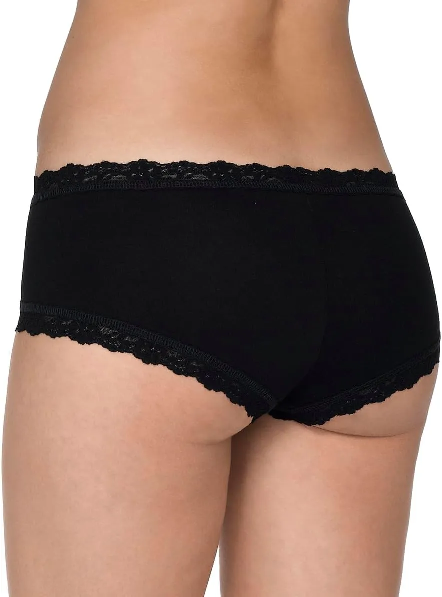 hanky panky Women's Rolled Organic Cotton Boyshort with Lace