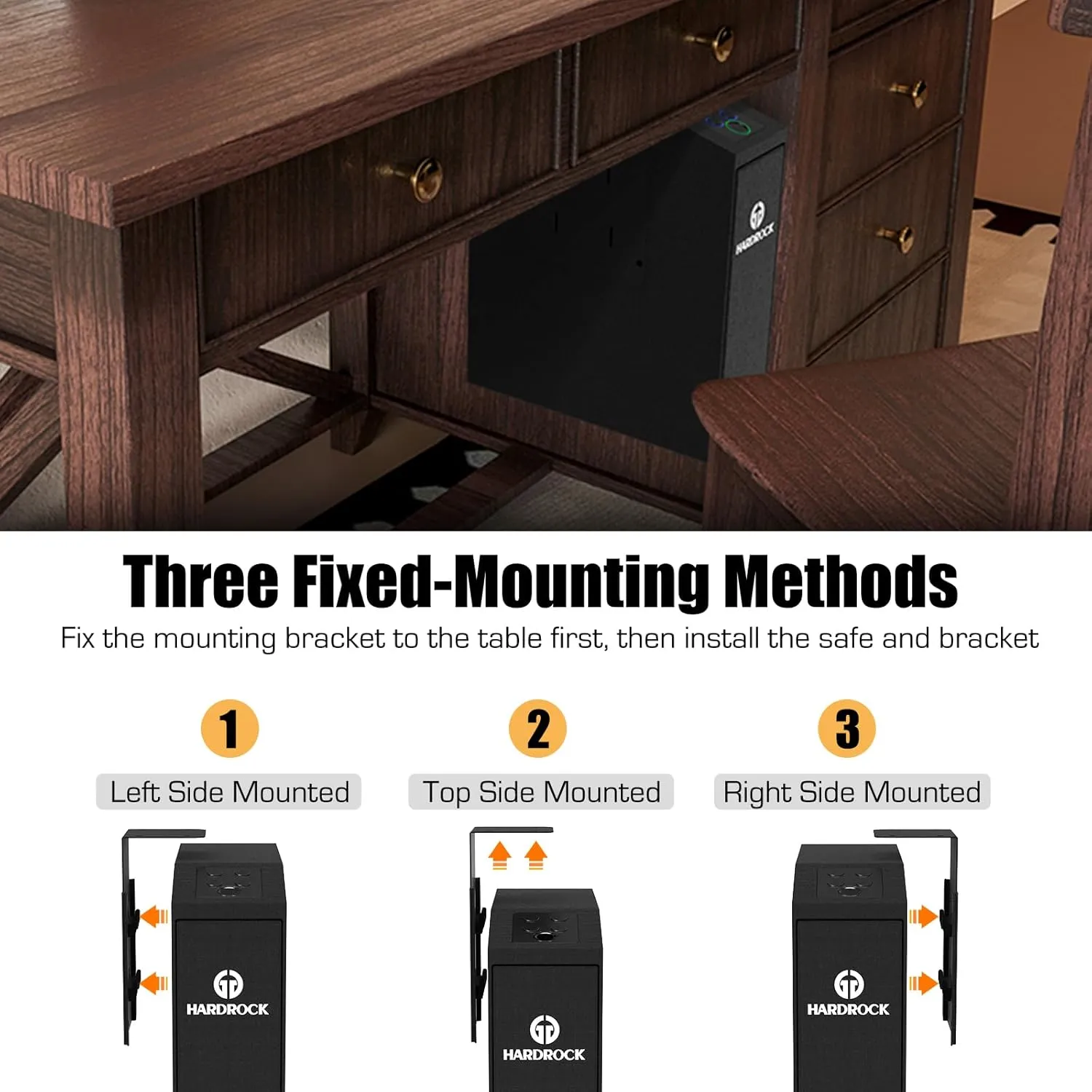 HARDROCK Gun Safe for Pistols, Biometric Wall Mounted Handgun Safe Box for Desk, Bedside,Truck，Drop Down Quick Access Security Safe with Fingerprint Keypad Lock for Home nightstand