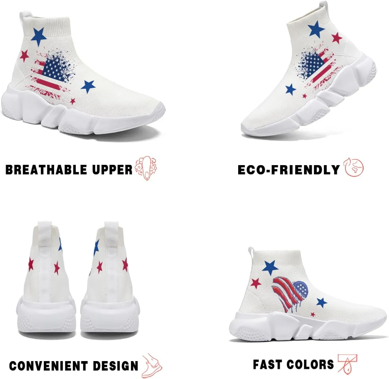 Hetios Men’s Graffiti Shoes July Fourth - Sock Sneakers Slip on Athletic Running Shoe Plus Size 7-15