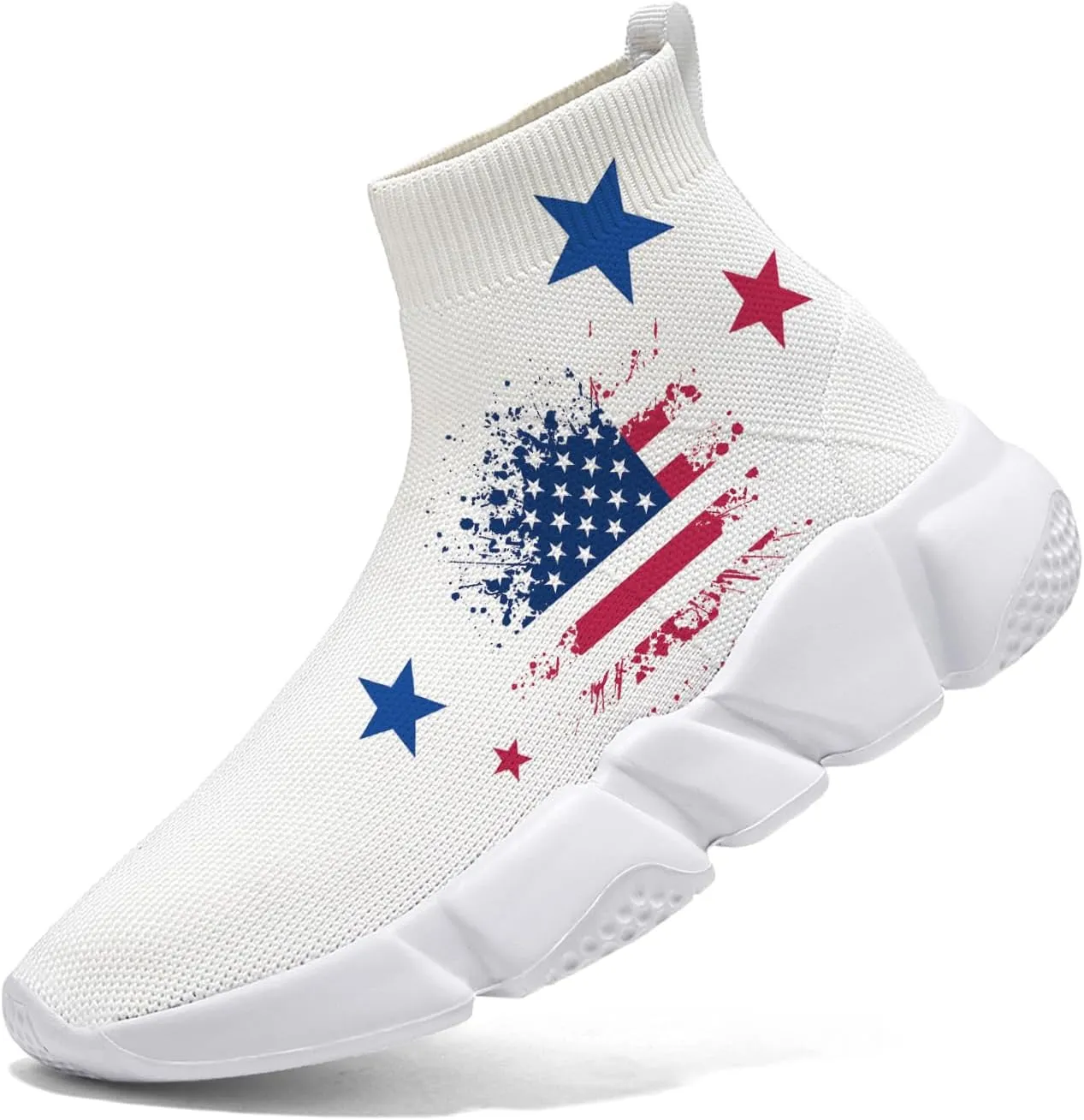 Hetios Men’s Graffiti Shoes July Fourth - Sock Sneakers Slip on Athletic Running Shoe Plus Size 7-15
