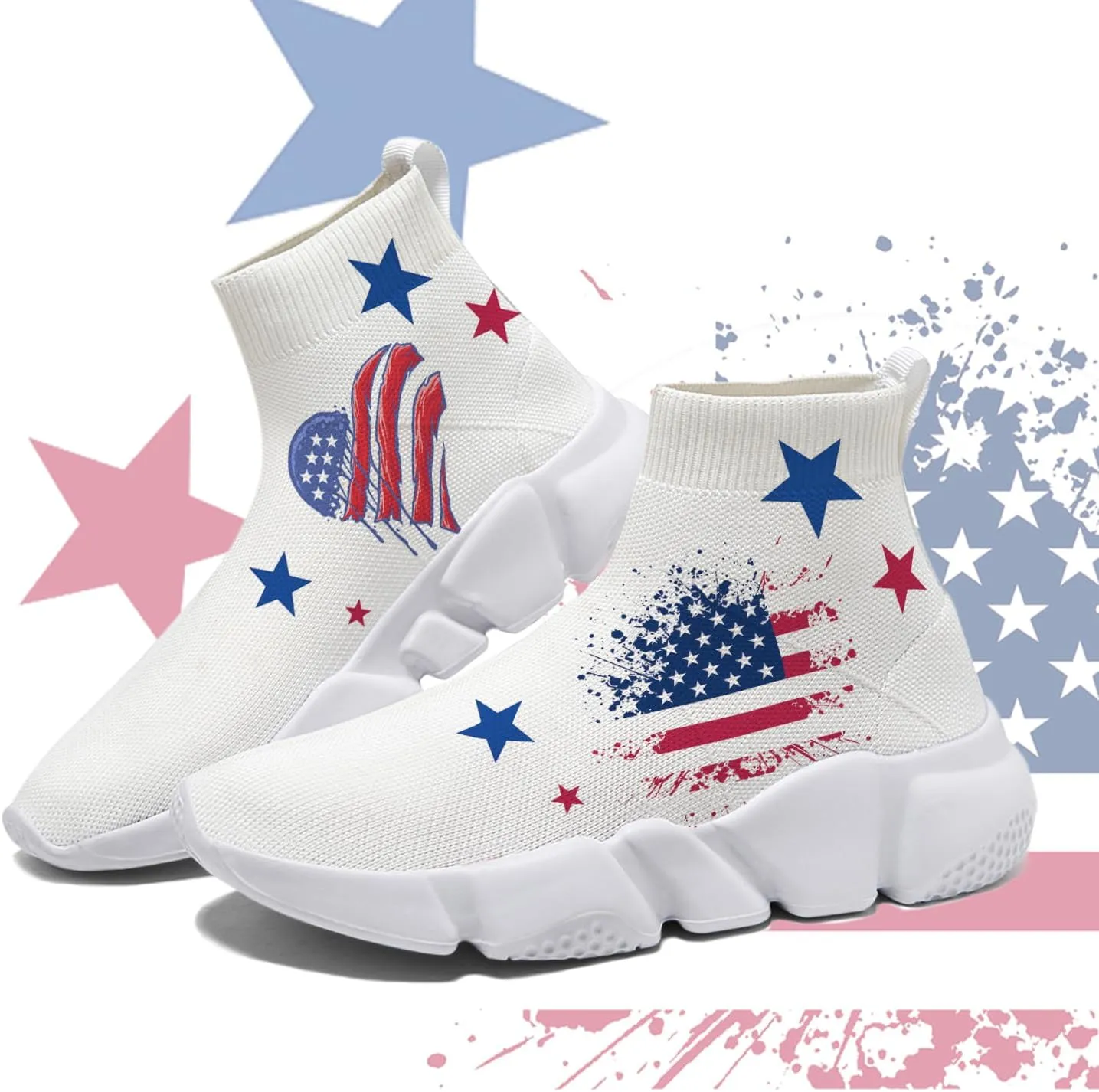 Hetios Men’s Graffiti Shoes July Fourth - Sock Sneakers Slip on Athletic Running Shoe Plus Size 7-15