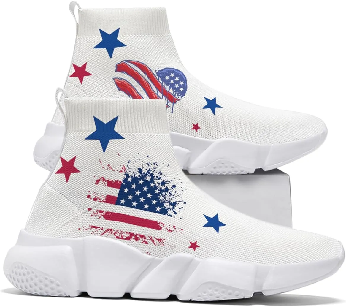 Hetios Men’s Graffiti Shoes July Fourth - Sock Sneakers Slip on Athletic Running Shoe Plus Size 7-15