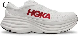 Hoka Men's Bondi 8 Sneaker, White/Vermillion, 12