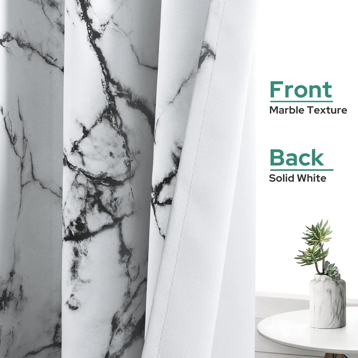 HOMEIDEAS Marble Blackout Curtains, 52 x 84 Inches Long Black and White Room Darkening Modern Patterned Grommet Drapes for Living Room, Bedroom Decor 2 Panels