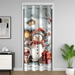 Homewish Winter Snowman Doorway Curtain Jungle Cabin Jungle Pine Trees Door Curtain Privacy for Kids Teens Adults New Year Christmas Rustic Style Door Drape for Bedroom Closet Door 42" W X 80" L