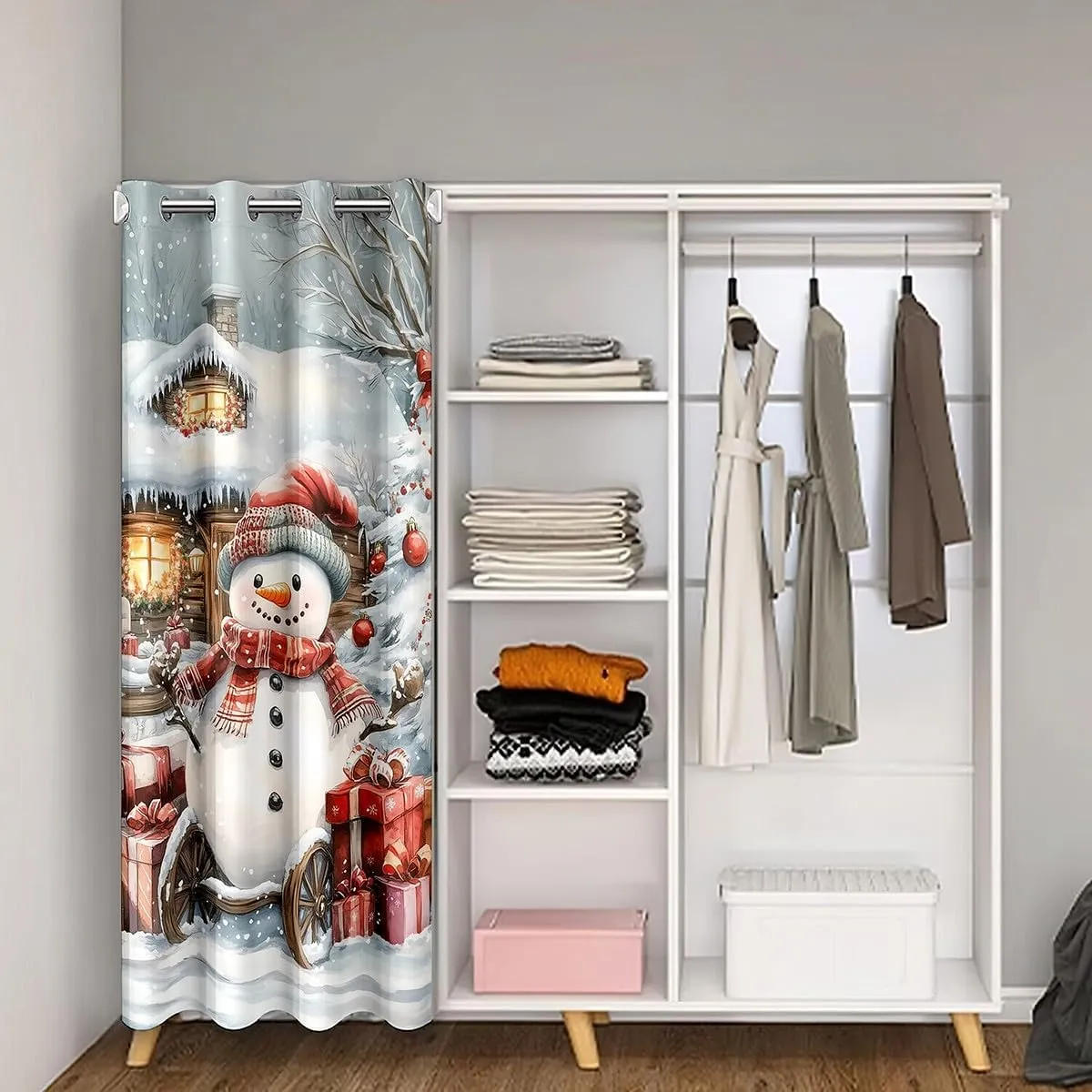 Homewish Winter Snowman Doorway Curtain Jungle Cabin Jungle Pine Trees Door Curtain Privacy for Kids Teens Adults New Year Christmas Rustic Style Door Drape for Bedroom Closet Door 42" W X 80" L