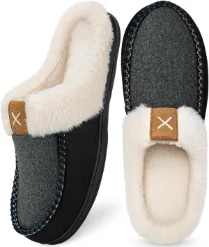 Homitem Men's Memory Foam Slippers,Fuzzy Wool-Like Plush Fleece Lined House Shoes Indoor Outdoor Slippers for men, Anti-Skid Rubber Sole Home Bedroom Slippers