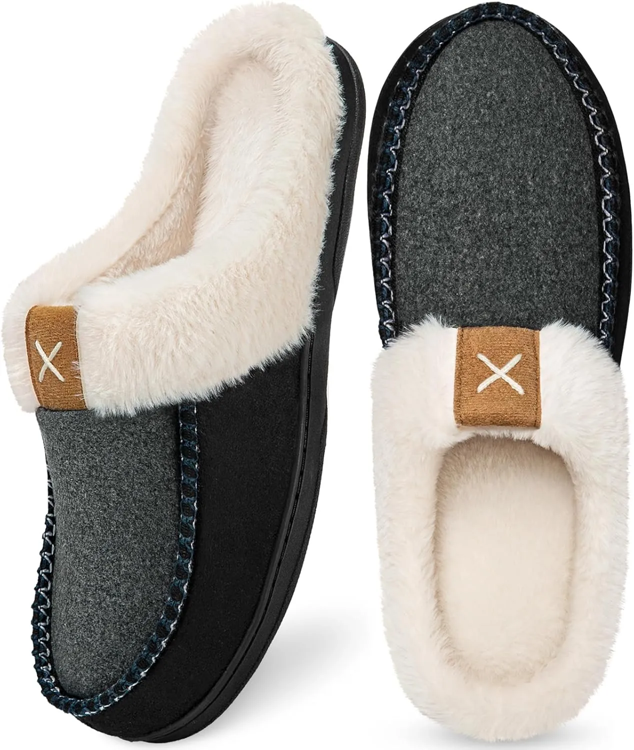 Homitem Men's Memory Foam Slippers,Fuzzy Wool-Like Plush Fleece Lined House Shoes Indoor Outdoor Slippers for men, Anti-Skid Rubber Sole Home Bedroom Slippers