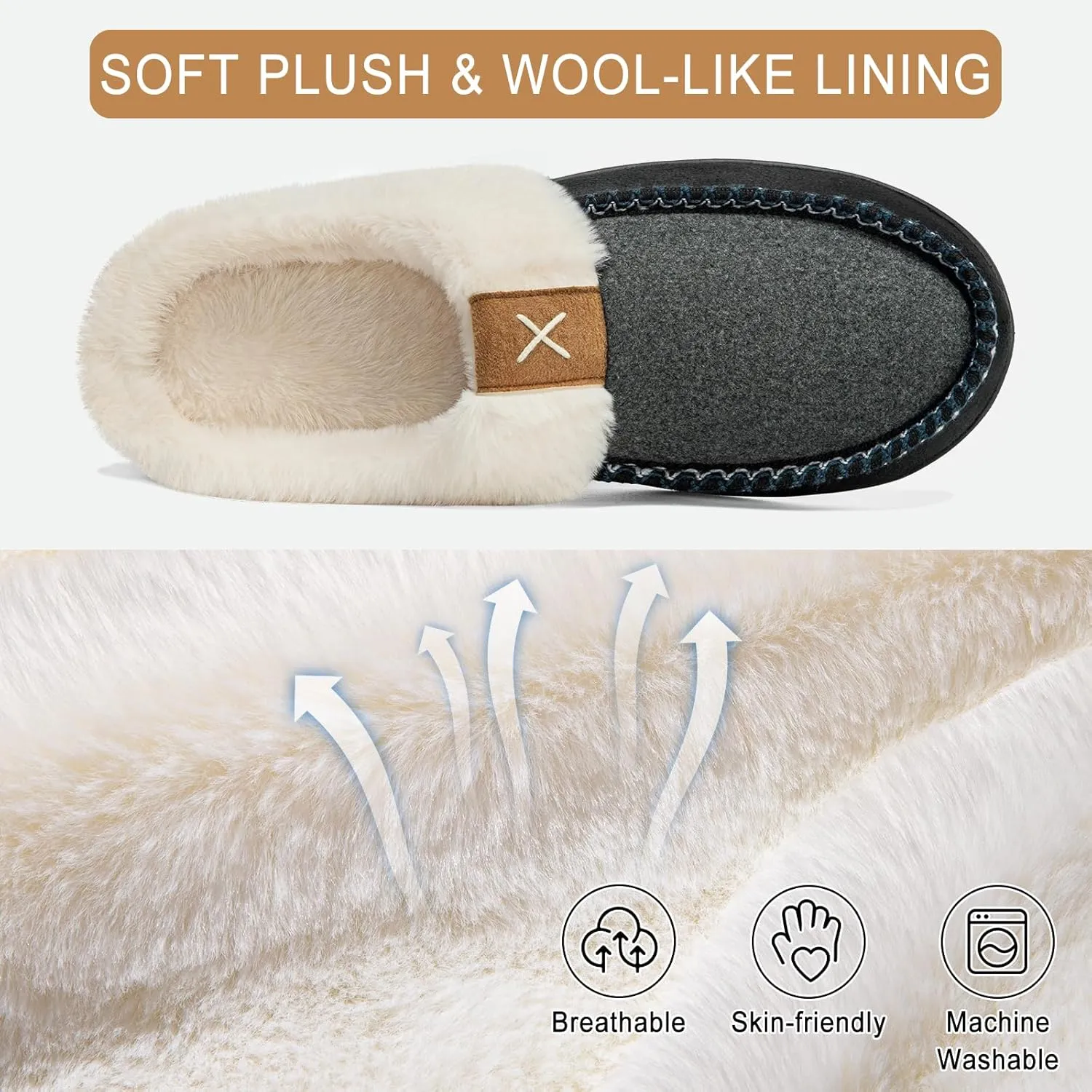 Homitem Men's Memory Foam Slippers,Fuzzy Wool-Like Plush Fleece Lined House Shoes Indoor Outdoor Slippers for men, Anti-Skid Rubber Sole Home Bedroom Slippers