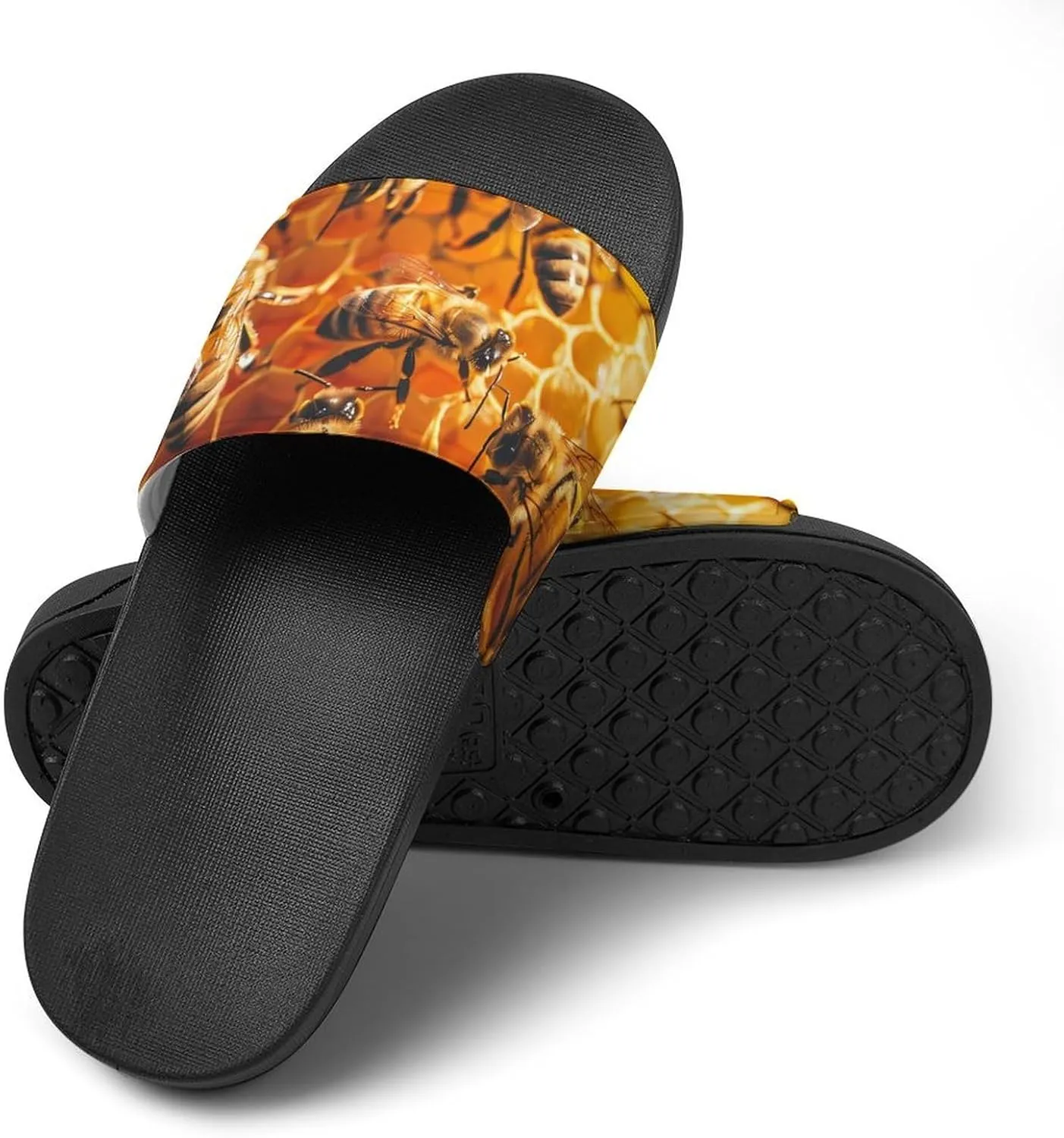 Honey Bee Men's Slide Sandal Non Slip Shower Shoes Bathroom Slippers for Pool Beach