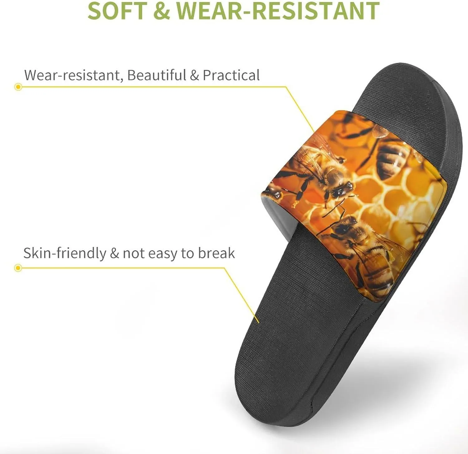 Honey Bee Men's Slide Sandal Non Slip Shower Shoes Bathroom Slippers for Pool Beach