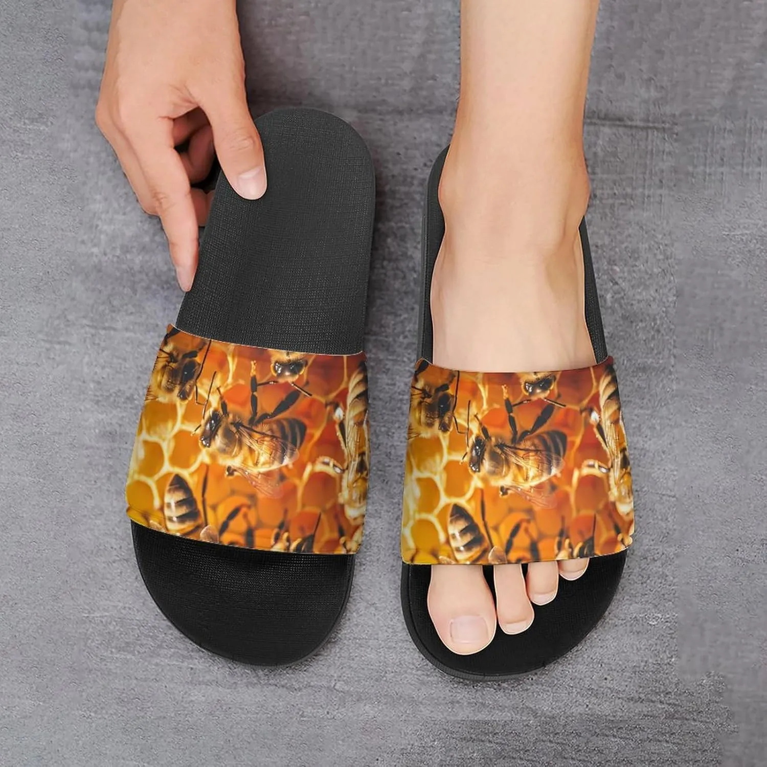 Honey Bee Men's Slide Sandal Non Slip Shower Shoes Bathroom Slippers for Pool Beach