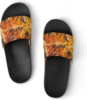 Honey Bee Men's Slide Sandal Non Slip Shower Shoes Bathroom Slippers for Pool Beach