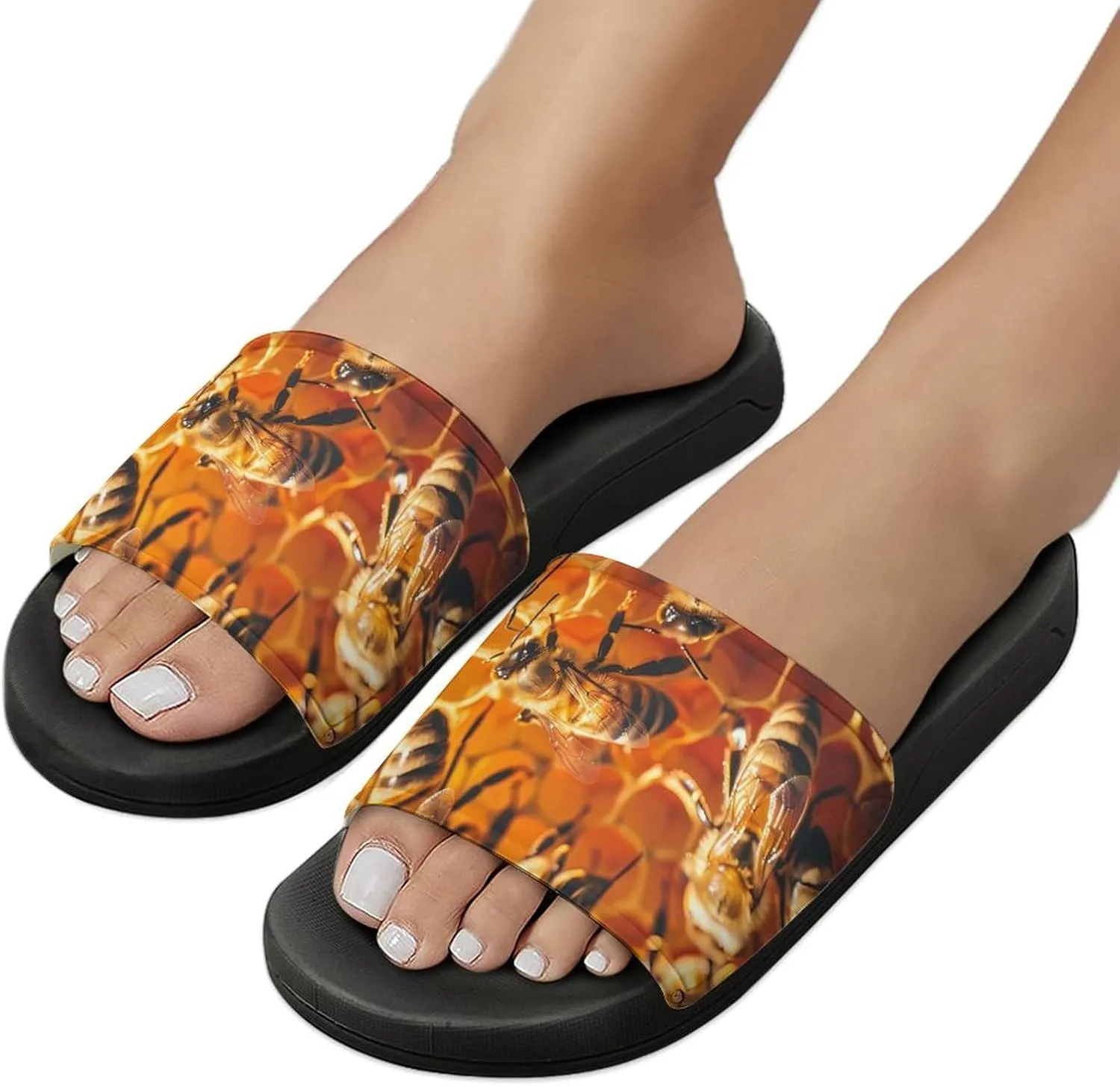Honey Bee Men's Slide Sandal Non Slip Shower Shoes Bathroom Slippers for Pool Beach