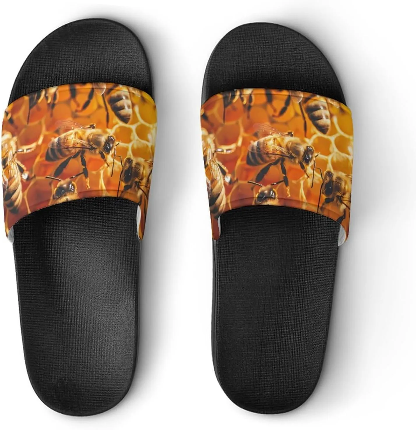 Honey Bee Men's Slide Sandal Non Slip Shower Shoes Bathroom Slippers for Pool Beach