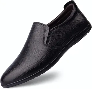 HOOENG Driving Moccasins Smoking Loafer for Men Cowhide Round Toe Flexible Anti-Slip Lightweight Casual Slip On
