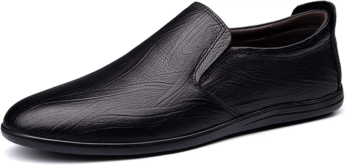 HOOENG Driving Moccasins Smoking Loafer for Men Cowhide Round Toe Flexible Anti-Slip Lightweight Casual Slip On