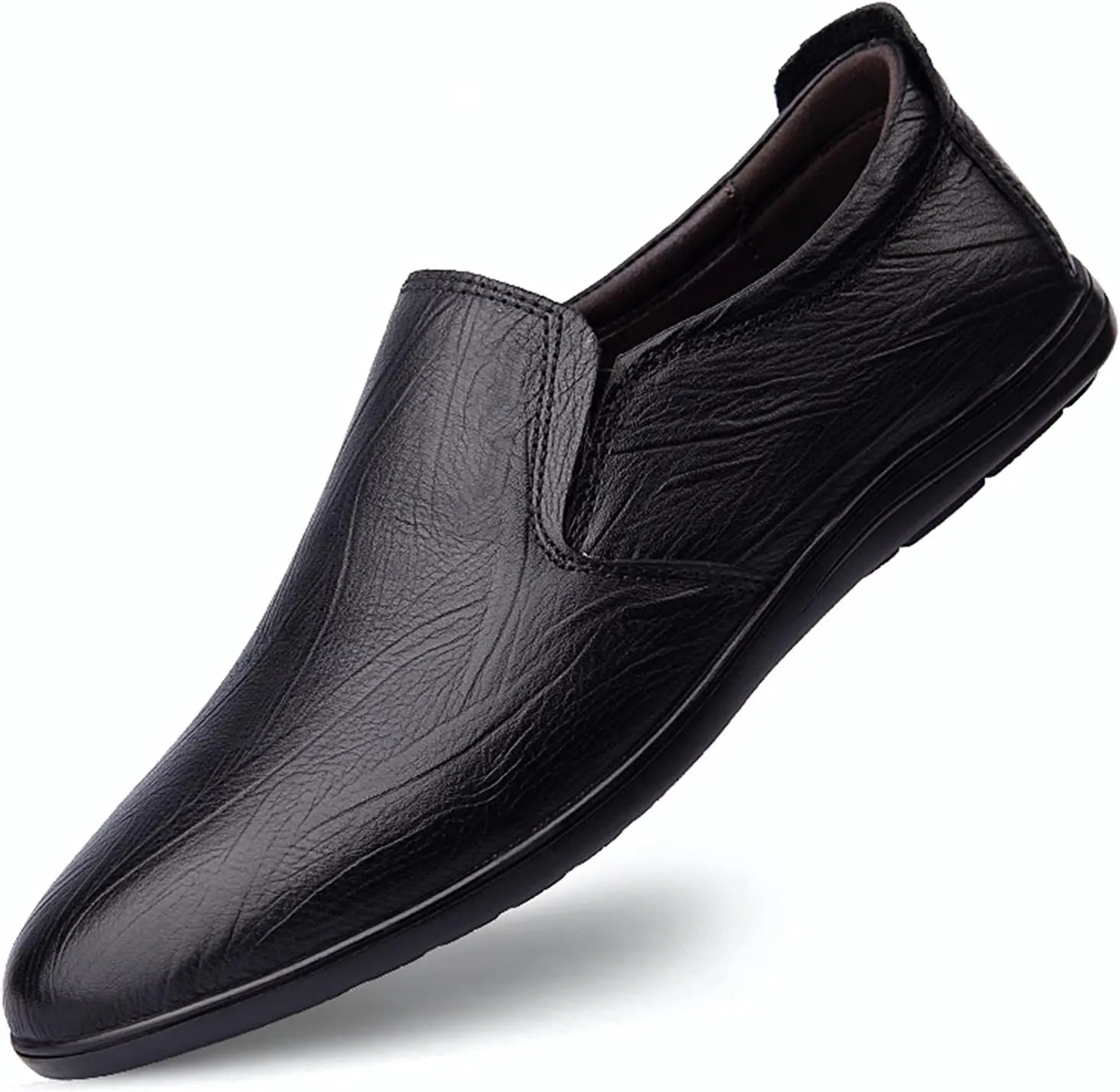 HOOENG Driving Moccasins Smoking Loafer for Men Cowhide Round Toe Flexible Anti-Slip Lightweight Casual Slip On
