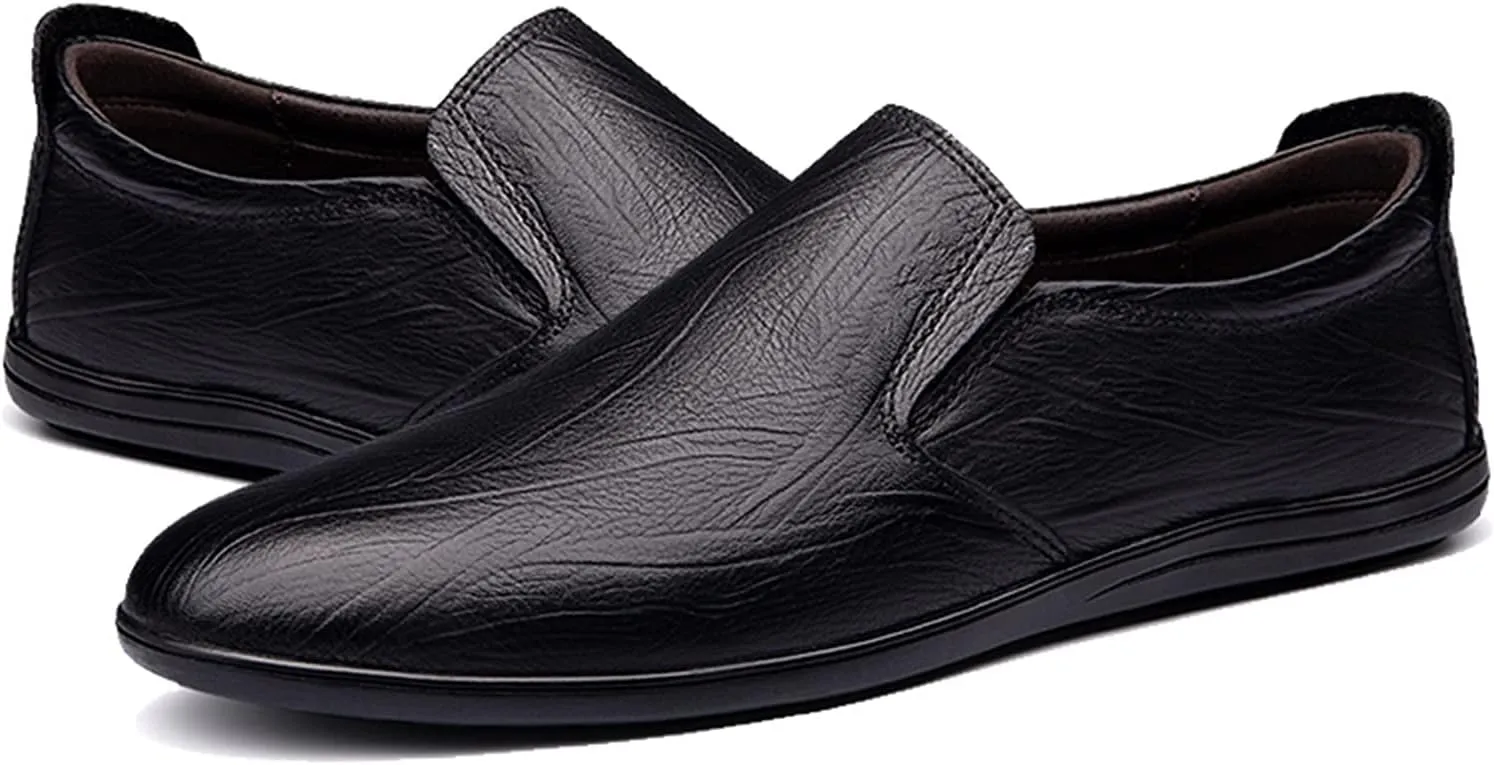 HOOENG Driving Moccasins Smoking Loafer for Men Cowhide Round Toe Flexible Anti-Slip Lightweight Casual Slip On