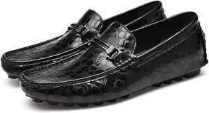 HOOENG Loafers for Men Driving Moccasins Loafers Faux Crocodile Embossed Leather Lightweight Anti-Slip Flexible Outdoor Prom Slip On (Color : Black, Size : 6)