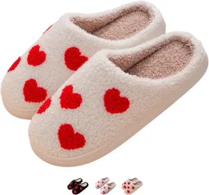 House Slippers for Women Men Indoor Soft Plush Comfy Warm Couple Home Slippers Cute Heart Shaped Winter Cozy Cotton Slippers Slides Slip On Fuzzy Bedroom Slippers