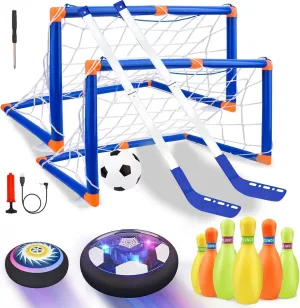 Hover Soccer Ball for Kids, 4-in-1 Air Floating Soccer Toy Set, Rechargeable Hover Soccer & Hockey Ball with LED Light, Indoor Outdoor Toys for Kids 3 4 5-12 Years Old