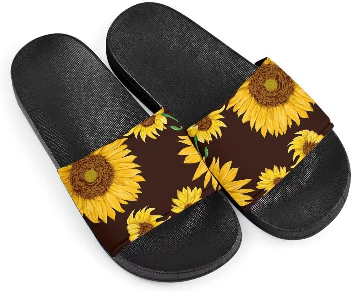 Howilath EVA Single Band Slide Sandals, Retro Sunflowers Pattern Soft Sole Open Toe Non Slip Flat Sandals for Women Girls