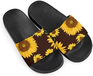 Howilath EVA Single Band Slide Sandals, Retro Sunflowers Pattern Soft Sole Open Toe Non Slip Flat Sandals for Women Girls