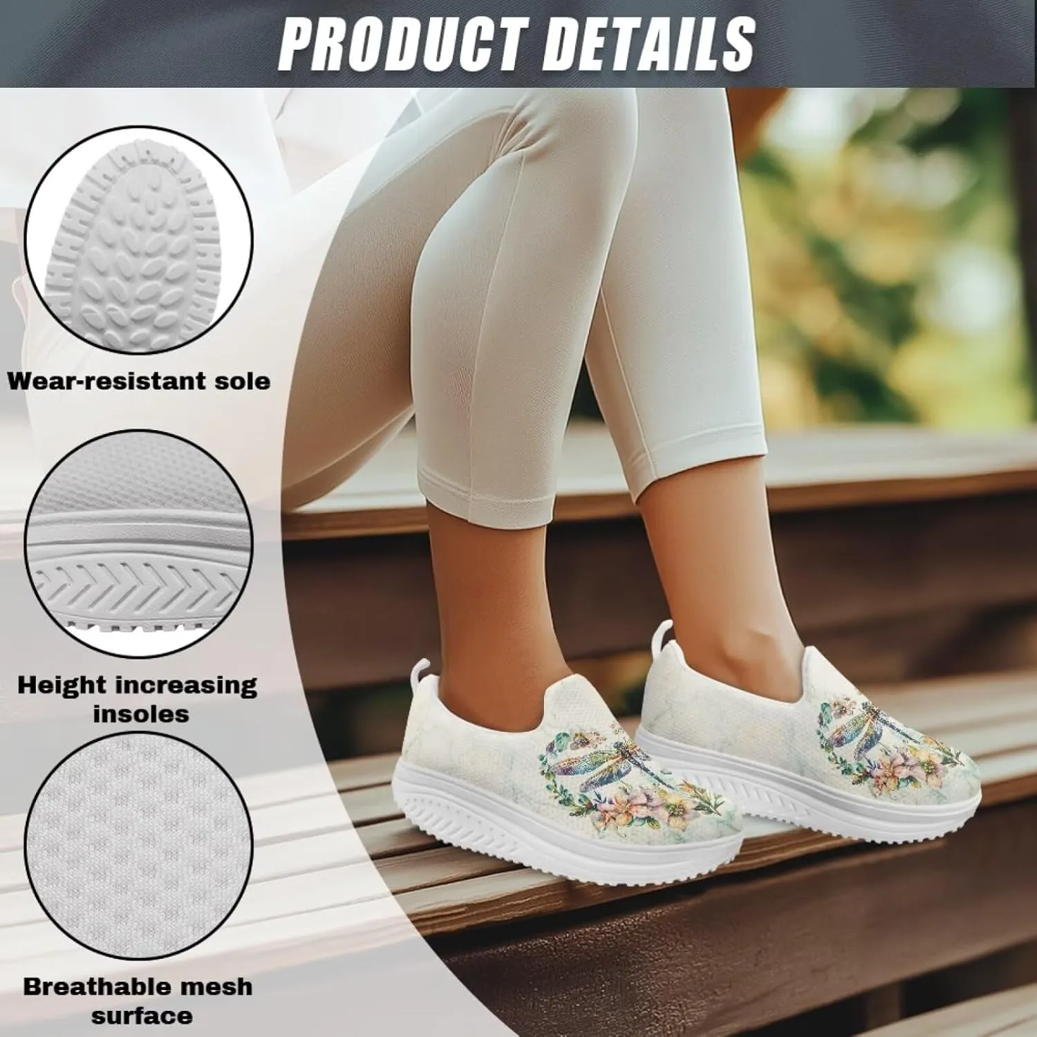 Howilath Insects Print Walking Sneakers Women Comfort Platform Shoes Rocking Shoes Slip-on Lightweight Athletic Footwear